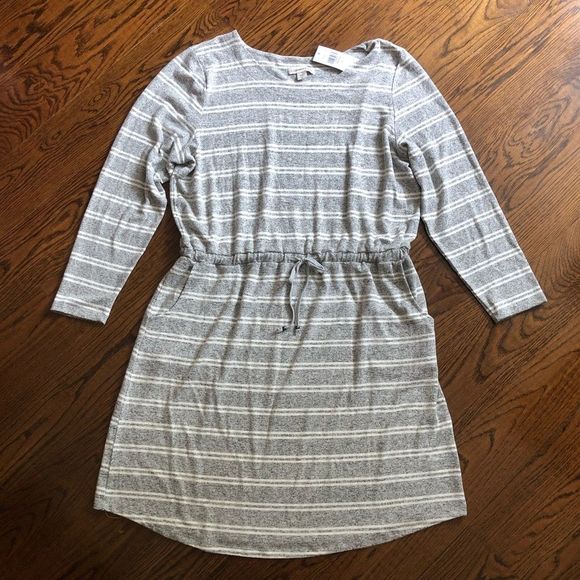 COLDWATER CREEK Women’s Soft Grey Stripe Long Sleeve Dress With Pockets Size XL - Picture 1 of 12